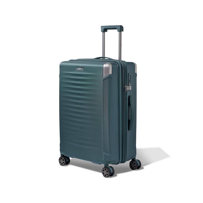 VIP Unisex Shock Edge Green Hard Luggage Trolley Bag (M)