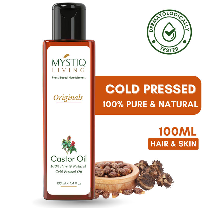 Mystiq Living Castor Oil 100% Pure & Cold Pressed For Hair Growth, Skin, Eyes, Face and Body