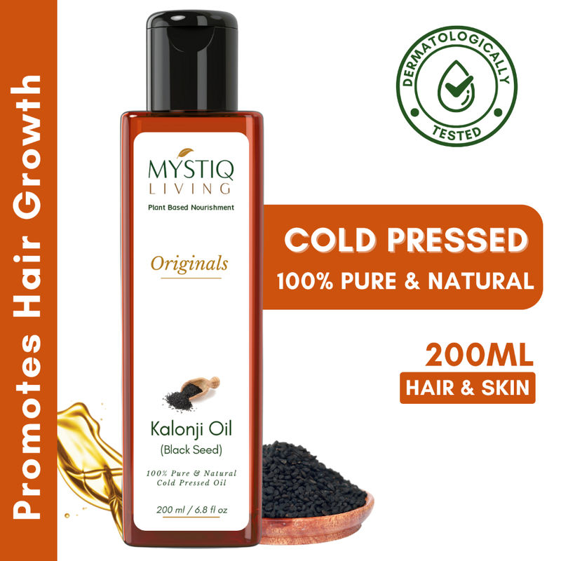 Mystiq Living Kalonji Oil 100% Pure Cold Pressed Oil, Onion Black Seed Oil for Hair