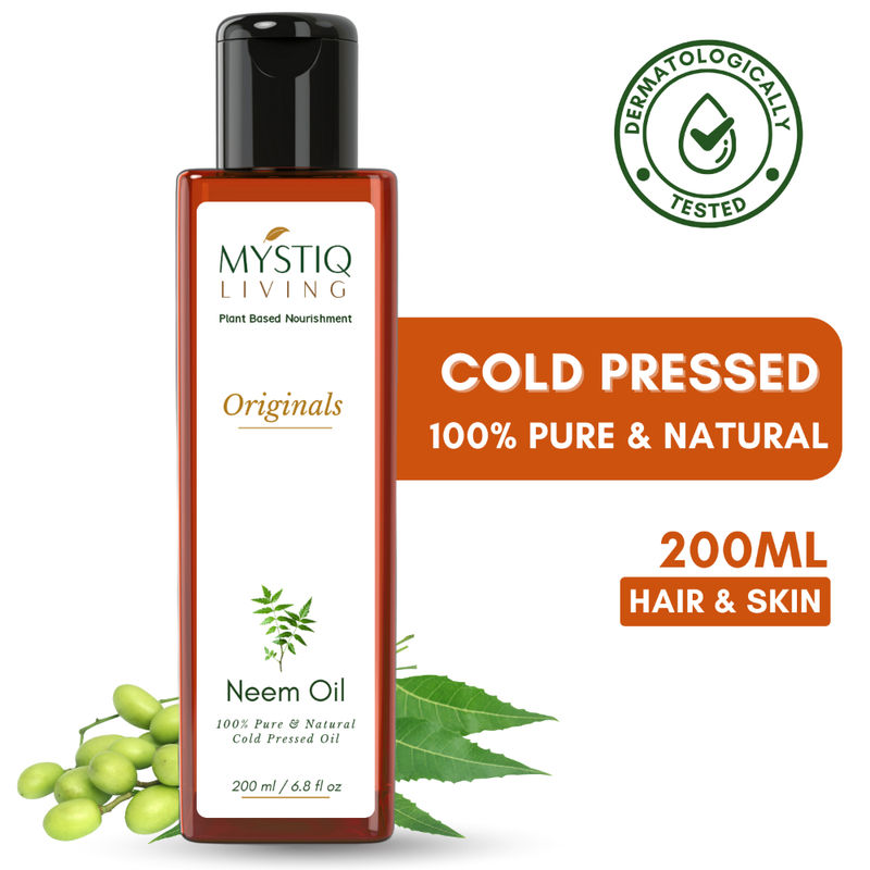 Mystiq Living Neem Oil, Pure Cold Pressed, Organic For Hair Growth, Dandruff, Lice & Skin