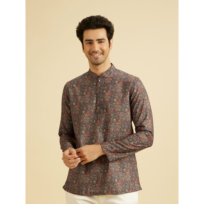 Manyavar Multicolour Blended Cotton Short Kurta for Men (M)