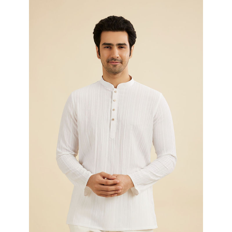 Manyavar White Spandex Short Kurta for Men (3XL)