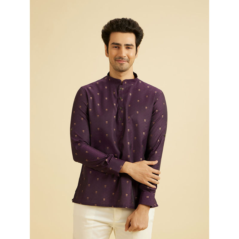 Manyavar Purple Art Silk Short Kurta for Men (XL)
