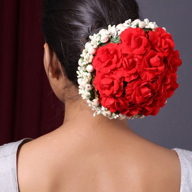 MX WOMEN HAIR STYLE Beautiful Red Rose Flower Juda Bun With Stone Design  Work For Women Bridal And Girl Hair Extension Price in India  Buy MX  WOMEN HAIR STYLE Beautiful Red