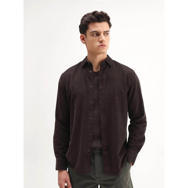 Rare Rabbit Men's Buita Dark Brown Regular Fit Plain Shirt (2XL)