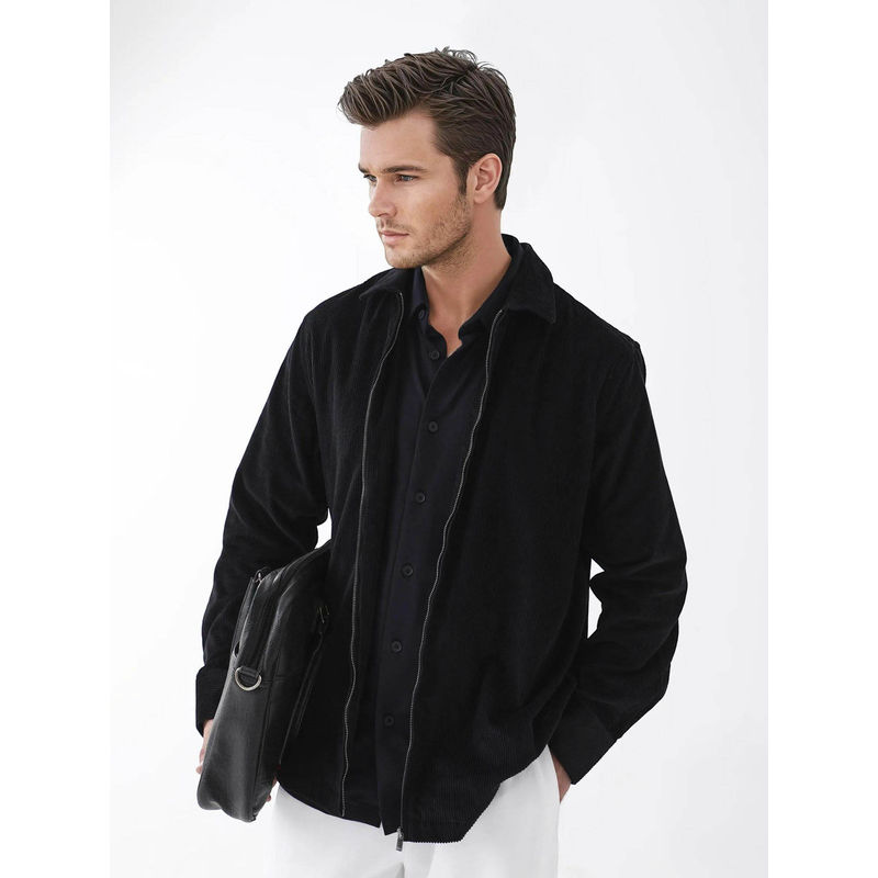 Rare Rabbit Men's Drozz Black Zipper Closure Textured Shirt (XS)