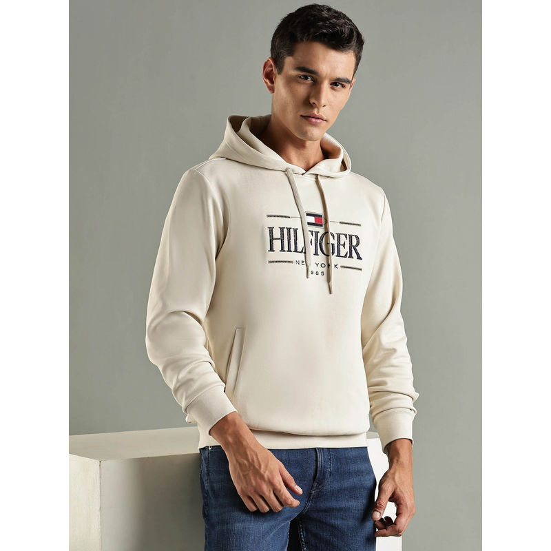Tommy Hilfiger Beige Logo Regular Fit Cotton Sweatshirt (XL)