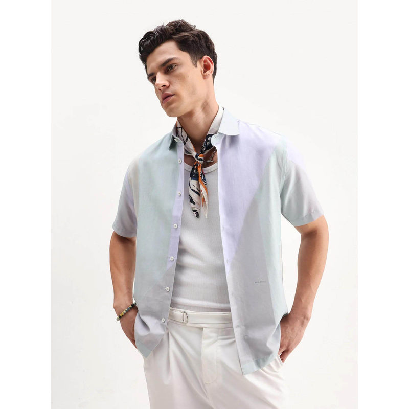 Rare Rabbit Men's Fade Pastel Green Regular Fit Printed Shirt (S)