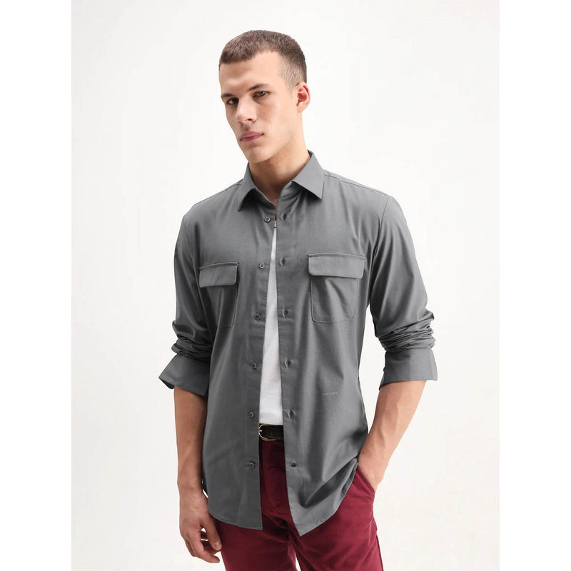 Rare Rabbit Men's Murp Dark Grey Regular Fit Plain Shirt (M)