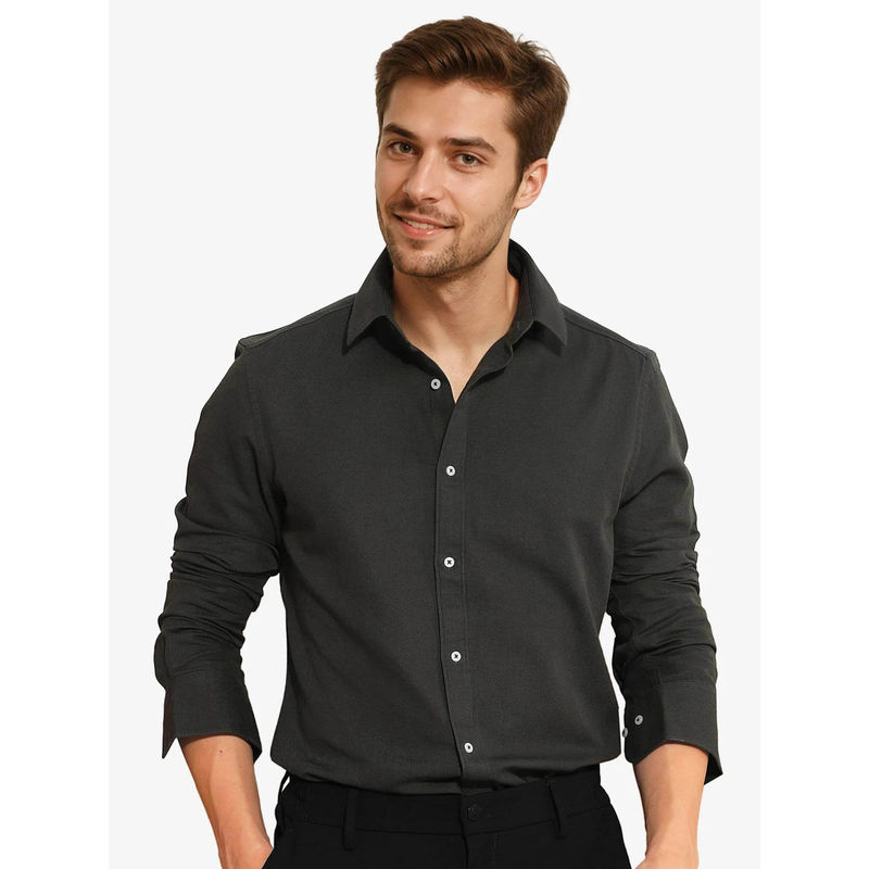 Rare Rabbit Men's Otago Olive Full Sleeves Regular Fit Solid Twill Shirt (XS)