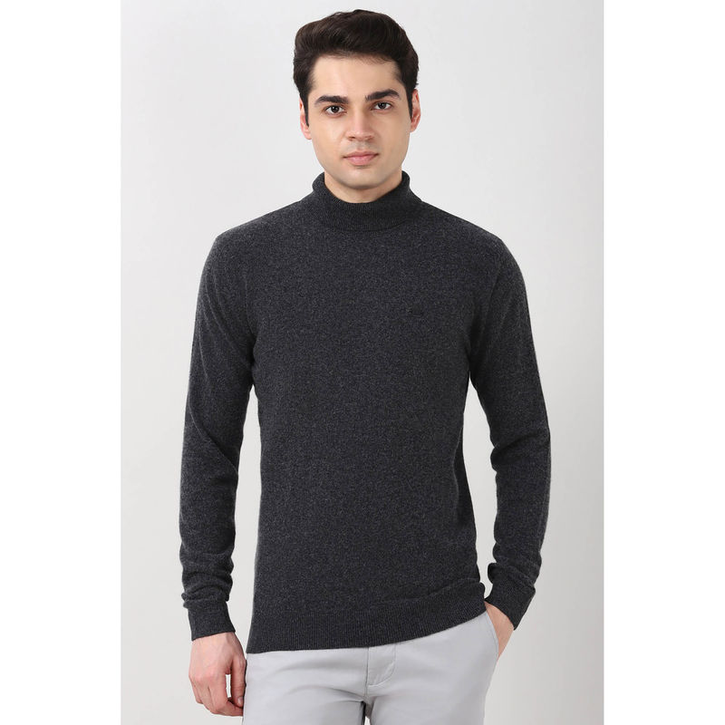 Peter England Men Grey Solid Turtle Neck Sweater (M)