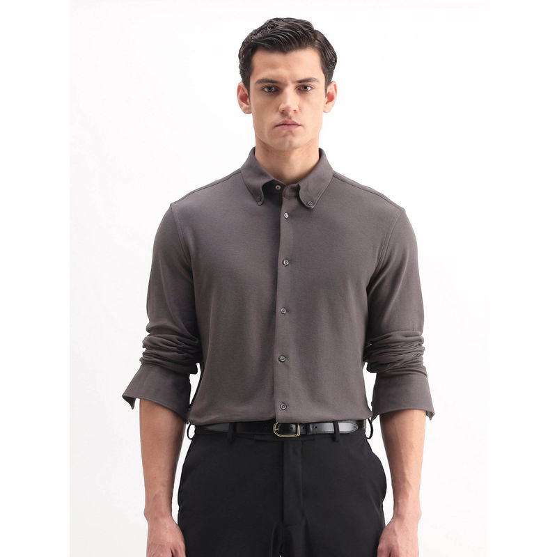 Rare Rabbit Men's Vane-25 Dusky Grey Plain Shirt (S)