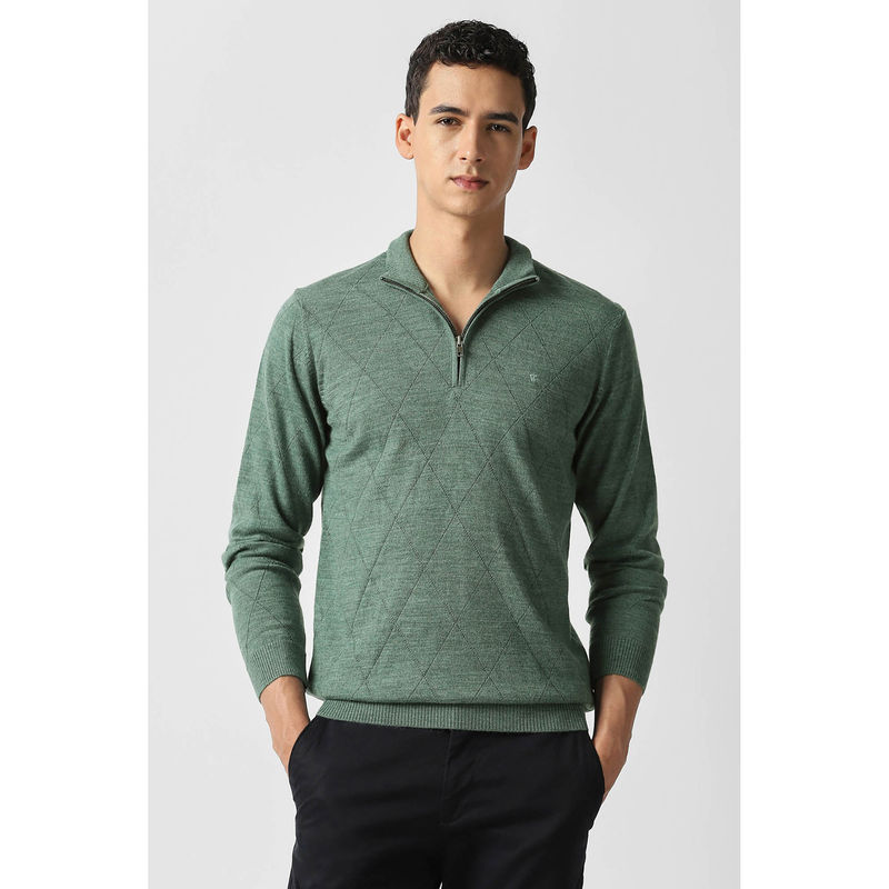 Van Heusen Men Green Textured Sweater (S)