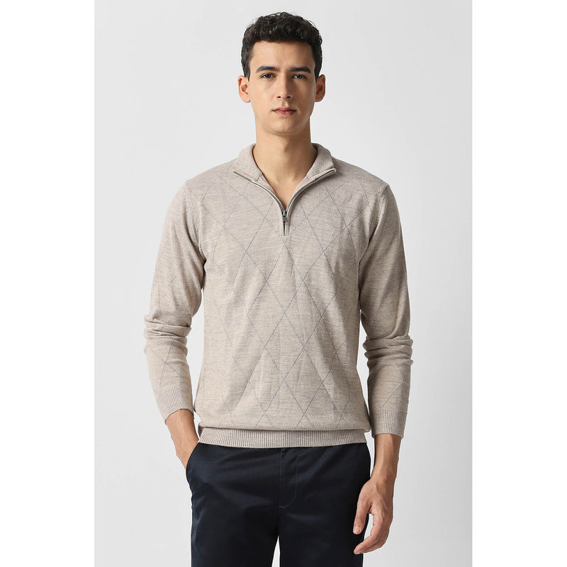 Van Heusen Men Beige Textured Sweater (S)