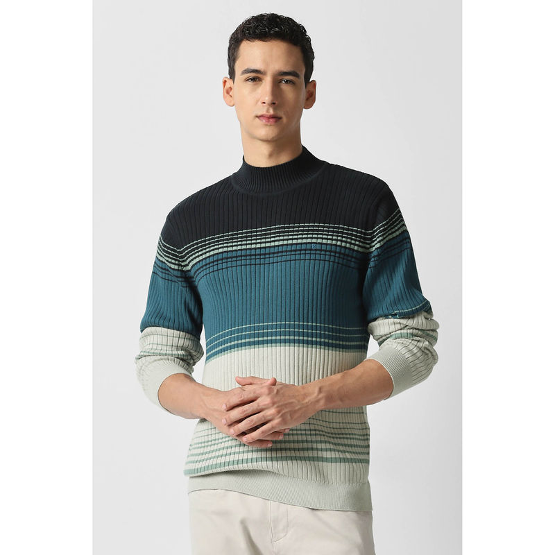 Van Heusen Men Multi-Colour Stripe Sweater (M)