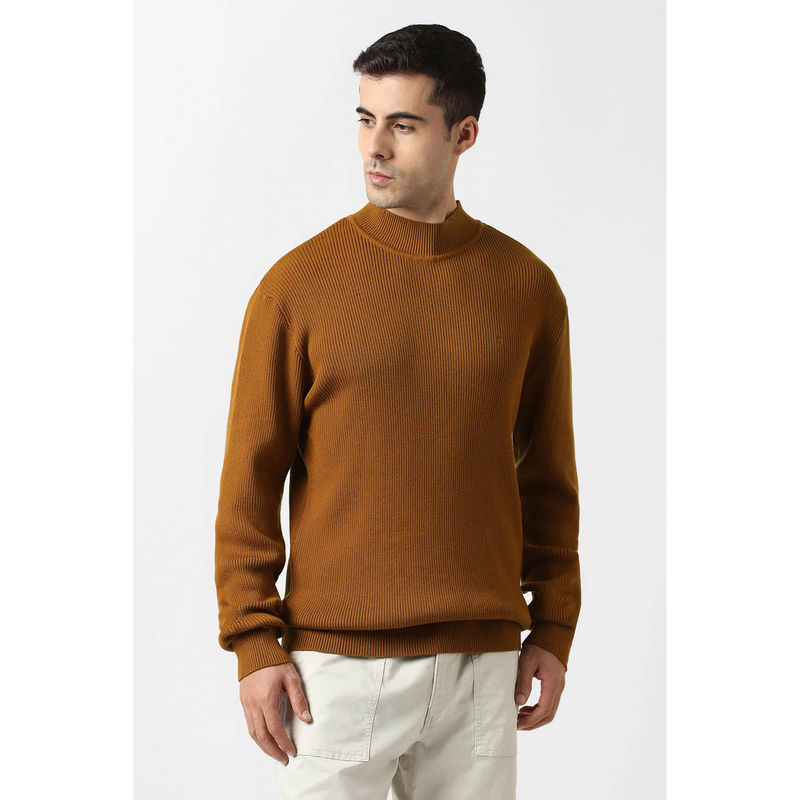 Van Heusen Men Brown Textured Round Neck Sweater (M)