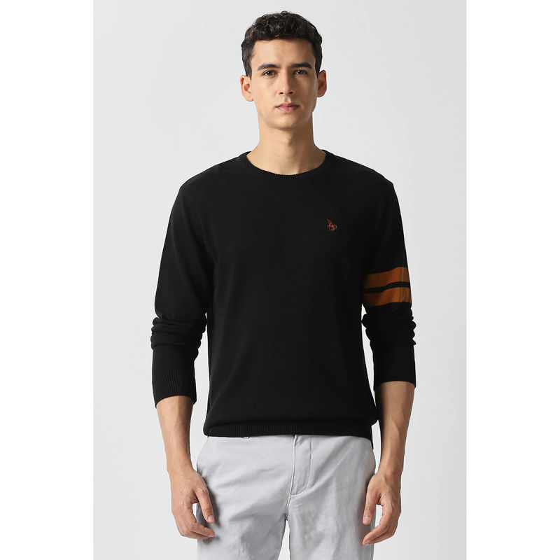 Van Heusen Men Black Solid Sweater (L)