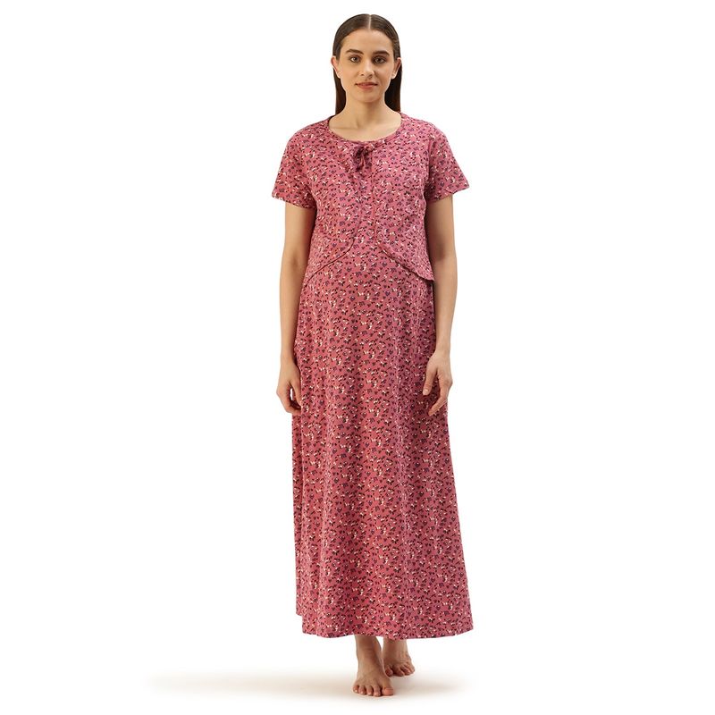 Nejo Feeding - Nursing Maternity Full Length Night Dress - Pink (M)