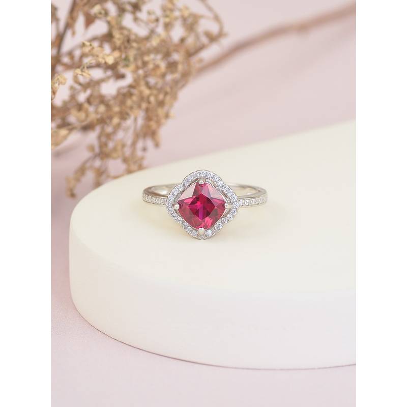 925 Silver 1.5 Carat Red Ruby Flower Halo Ring For Women & Girls (16)