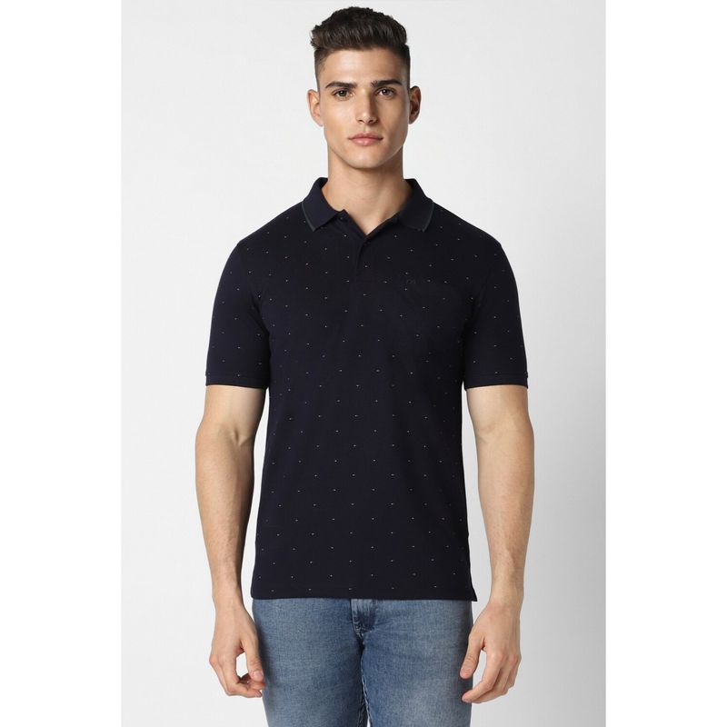 Peter England Men Black Regular Fit Printed Collar Neck Polo T-Shirt (L)