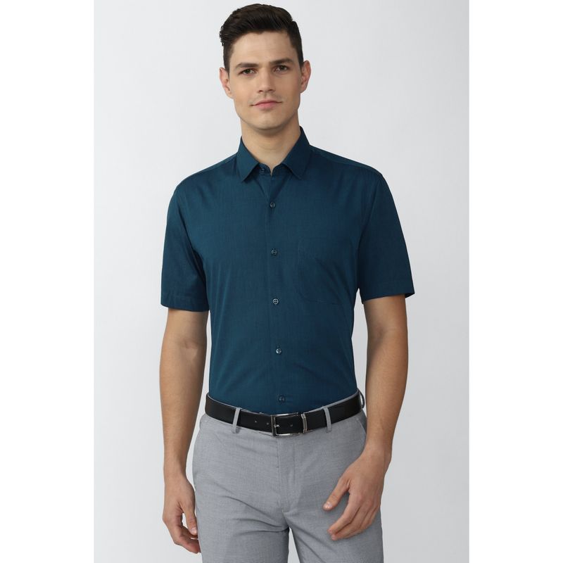 Peter England Men Teal Regular Fit Solid Collar Neck Formal Shirt (38)