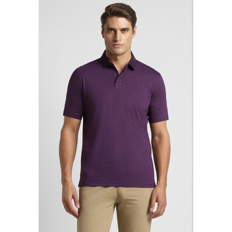 Peter England Men Purple Regular Fit Printed Collar Neck Polo T-Shirt (2XL)