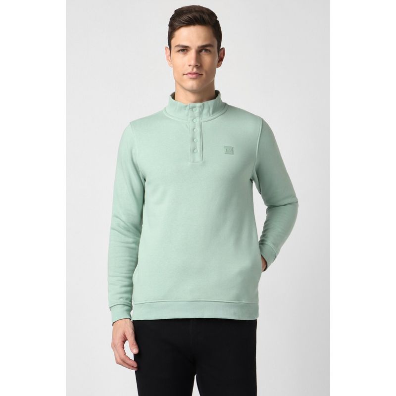 Peter England Men Green Regular Fit Solid High Neck Sweatshirt (M)