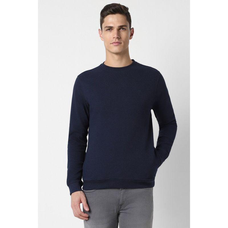 Peter England Men Navy Blue Slim Fit Solid Round Neck Sweatshirt (M)