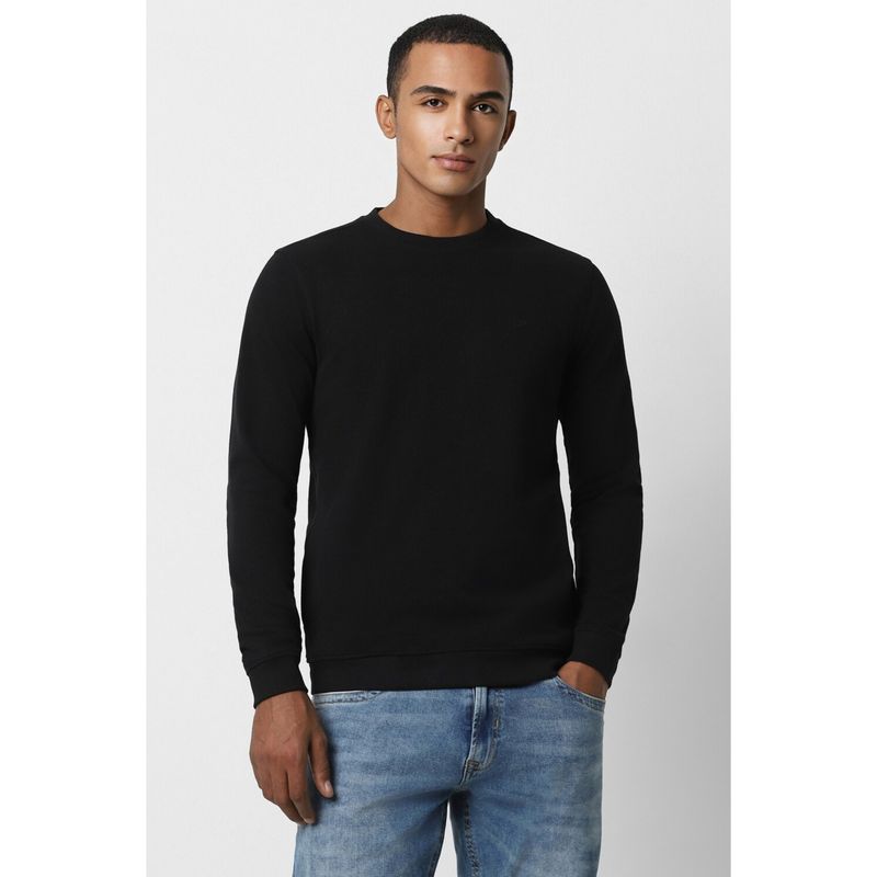 Peter England Men Black Slim Fit Solid Round Neck Sweatshirt (S)