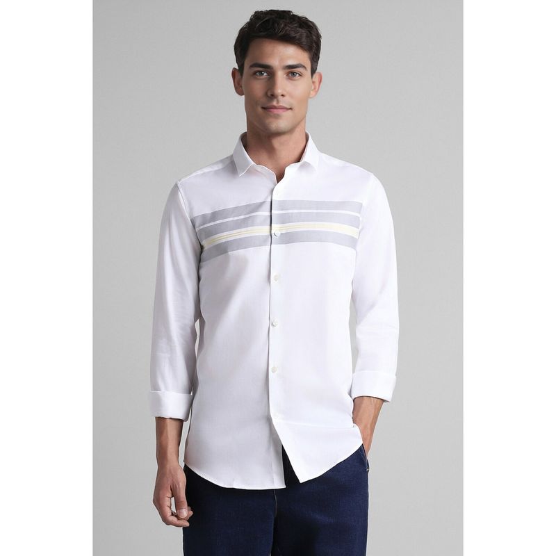 Simon Carter Men White Slim Fit Stripes Collar Neck Casual Shirt (44)