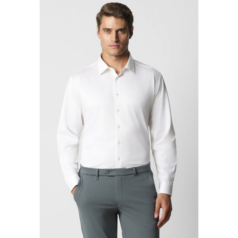 Van Heusen Men White Slim Fit Solid Collar Neck Formal Shirt (40)