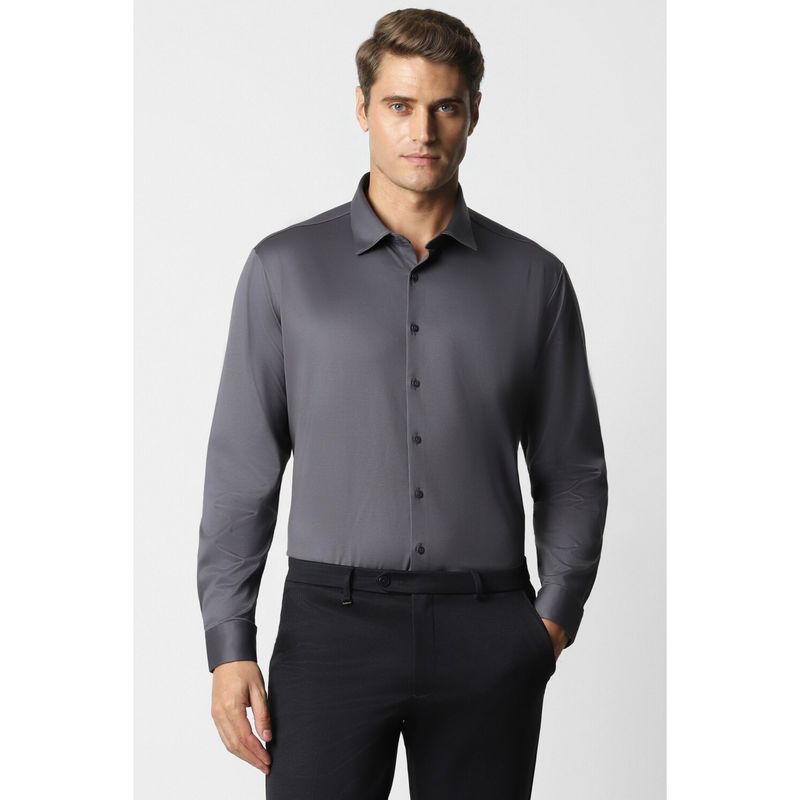 Van Heusen Men Grey Slim Fit Solid Collar Neck Formal Shirt (39)