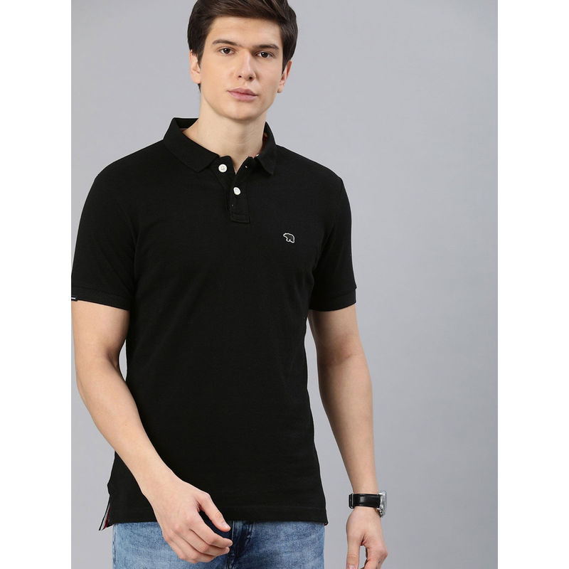 THE BEAR HOUSE Men Black Solid Polo Collar T-shirt (L)