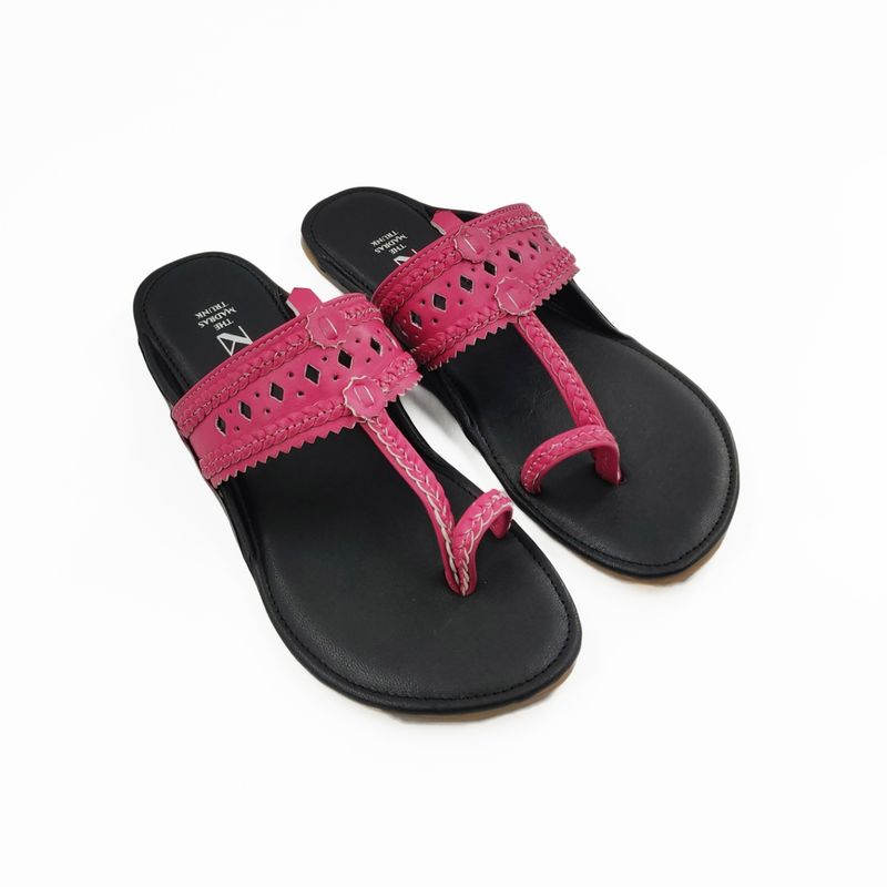 The Madras Trunk Black Pink Kolhapuris - EURO 39