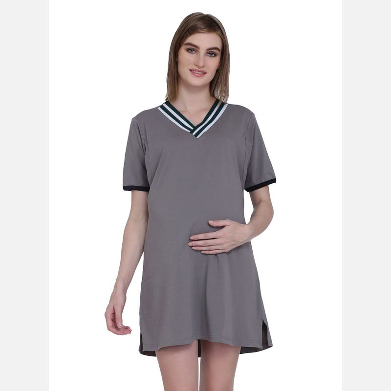 Mamma Presto Solid Colour Feeding Nightwear Dress - Grey (2XL)