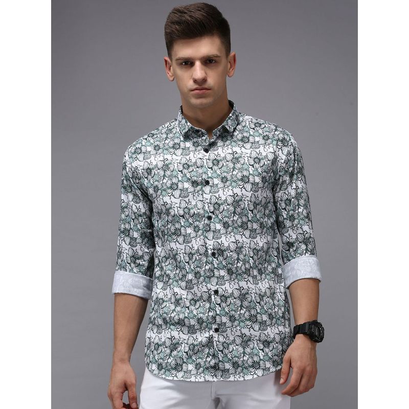 SHOWOFF Men White Collar Neck Floral Comfort Fit Shirt (M)