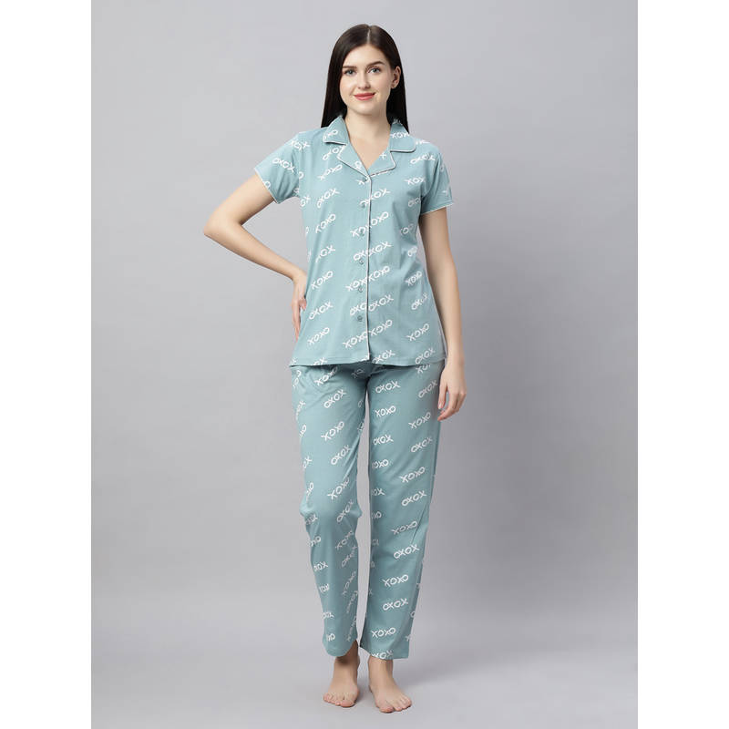 Quira Women Green Printed Regular Fit Shirt & Pyjama (2XL)