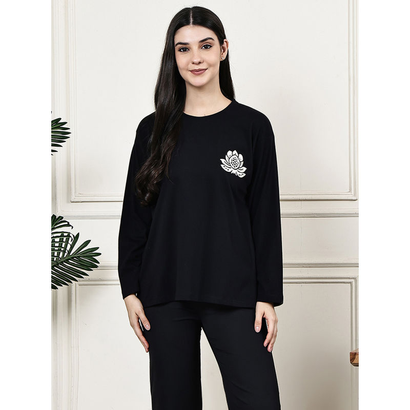 Kanvin Women Black Full Sleeves Regular T-Shirt (M)