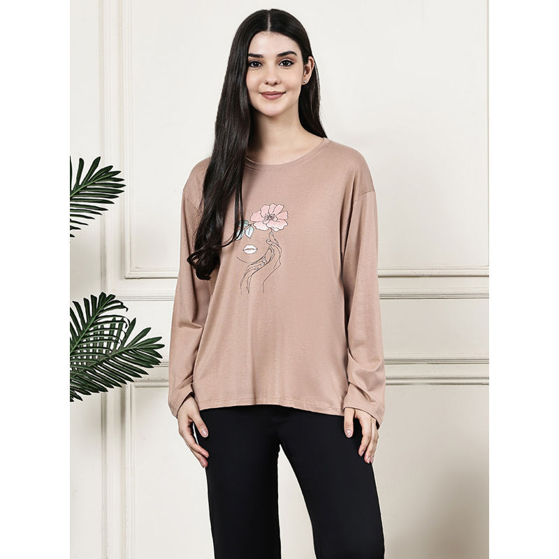 Kanvin Women Beige Full Sleeves Regular T-Shirt (2XL)