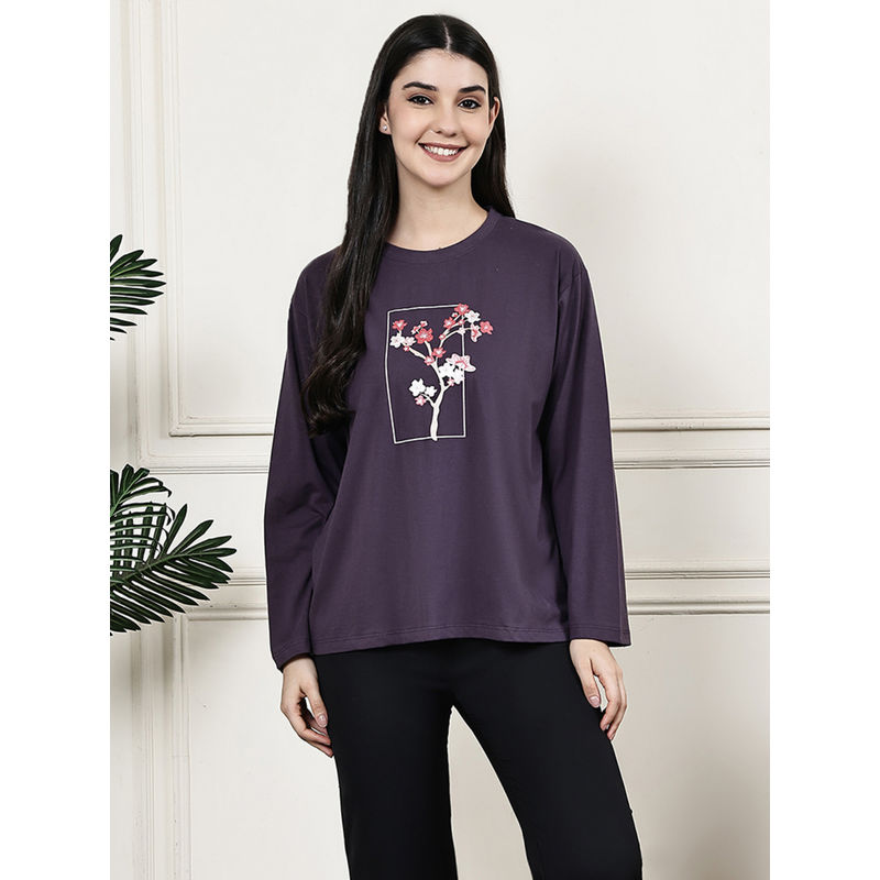 Kanvin Women Purple Full Sleeves Regular T-Shirt (S)