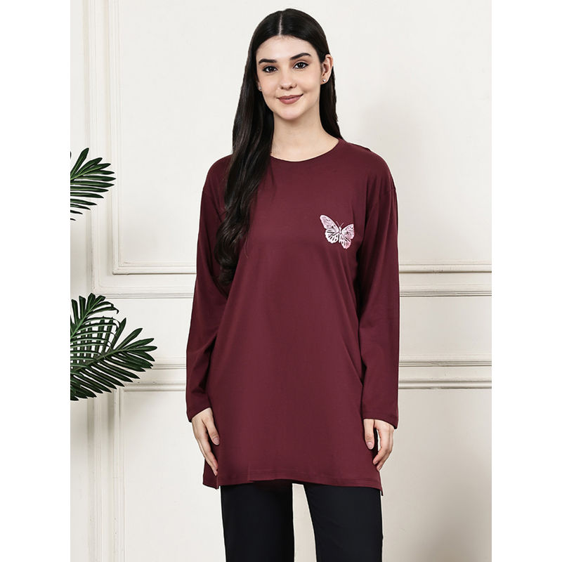 Kanvin Women Maroon Long T-Shirt with Slit (3XL)