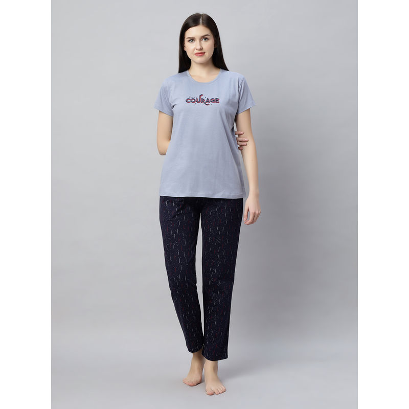 Quira Women Grey Cotton Printed Cotton T-shirt & Pyjama (2XL)