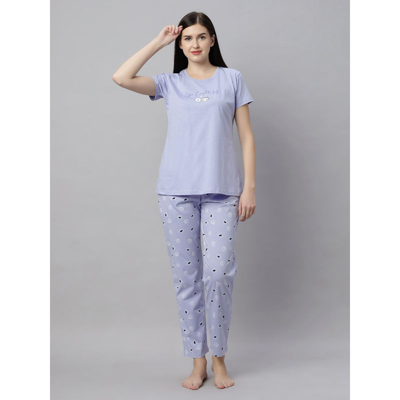 Quira Women Purple Cotton Printed Cotton T-shirt & Pyjama (2XL)