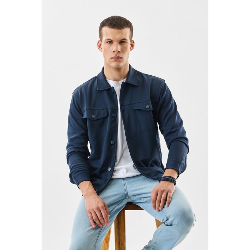 Snitch Navy Plain Full Sleeves Regular Casual Jacket for Men (M)