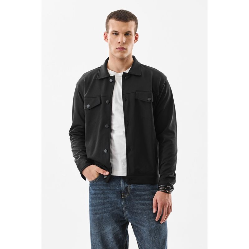 Snitch Black Plain Full Sleeves Regular Casual Jacket for Men (XS)