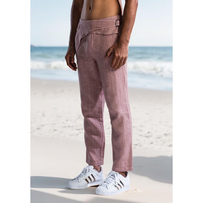 PRIMAL GRAY Saddle Pink Linen Solid Regular Fit Pants (XL)