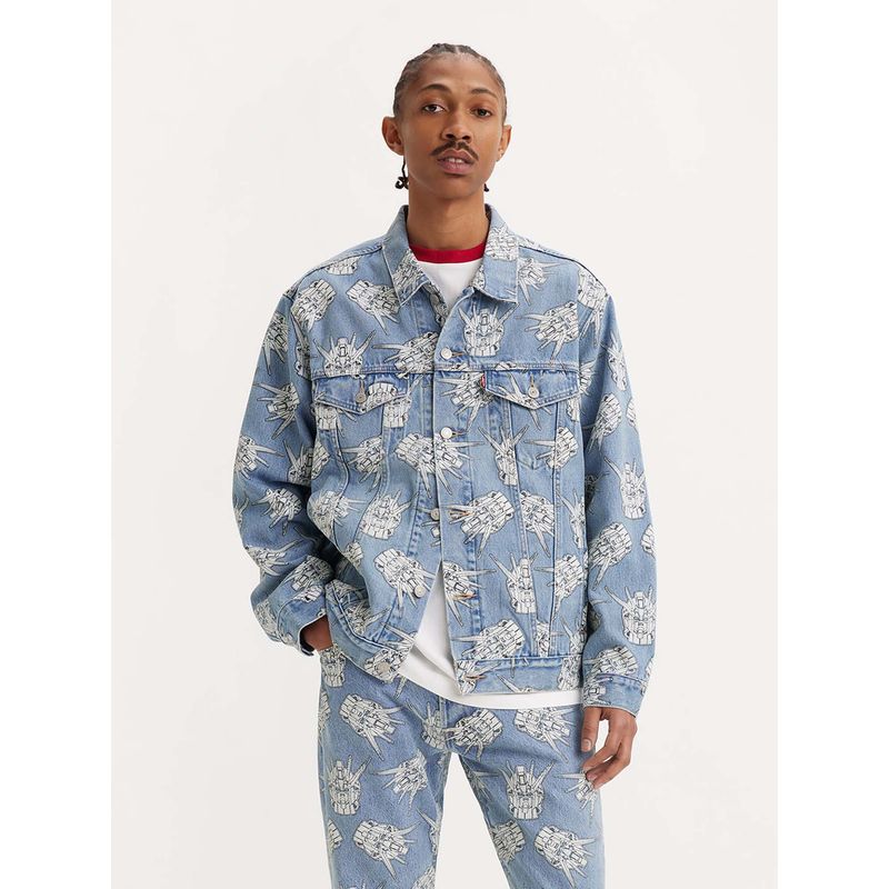 Levi's X Gundam Seed Men Blue Relaxed Denim Trucker Jacket (L)