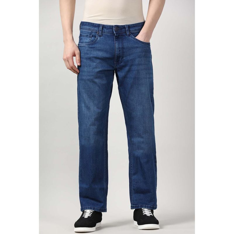 Peter England Men Blue Mid Wash Straight Fit Jeans (32)