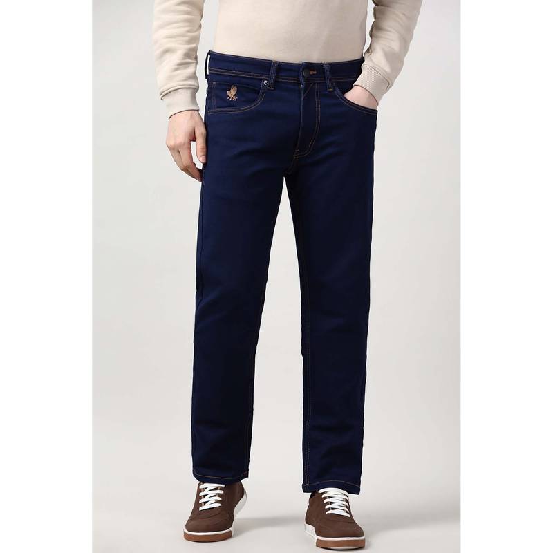 Peter England Men Navy Blue Dark Wash Straight Fit Jeans (34)