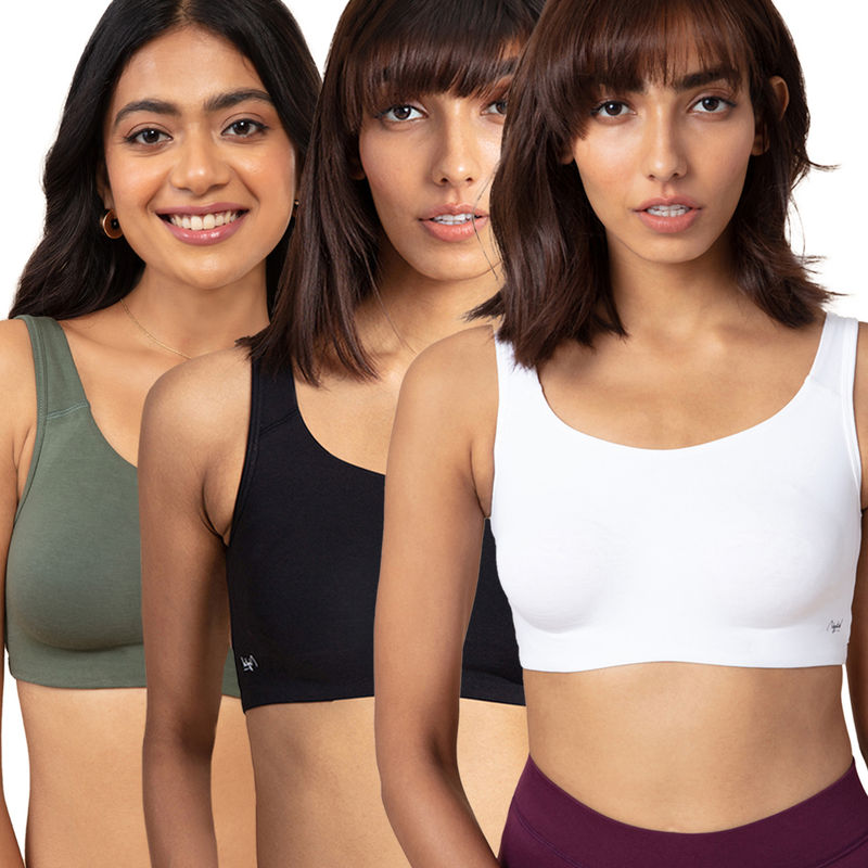NYKD By Nykaa PO3 Easy-Peasy Slip-On Bra With Full Coverage-Beetle green, Black & white-NYB113 (XL)